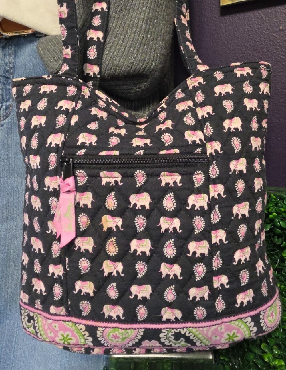 Pink & Green Paisley Elephant Print Tote By Vera Bradley